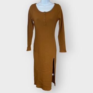 NEW | Lovers and Friends Womens Midi Thermal Dress | S | Brown | Waffle Knit